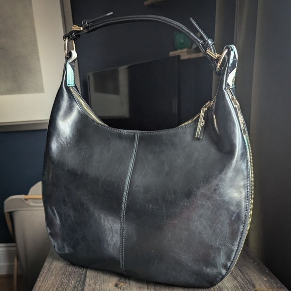 Jack French London Black Leather Expandable Shoulder Bag - Picture 3 of 14